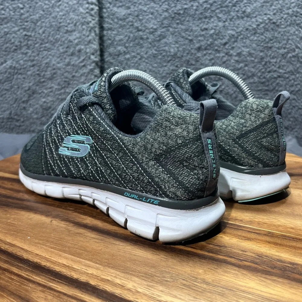 Skechers Dual Lite Women's Gray Knit‎ Athletic Lace Up Shoes Sneakers Size 10